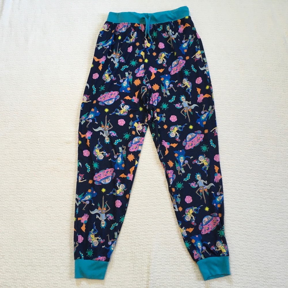 Rick and Morty Pajama Pants Joggers Navy Blue Multicolored Characters Medium